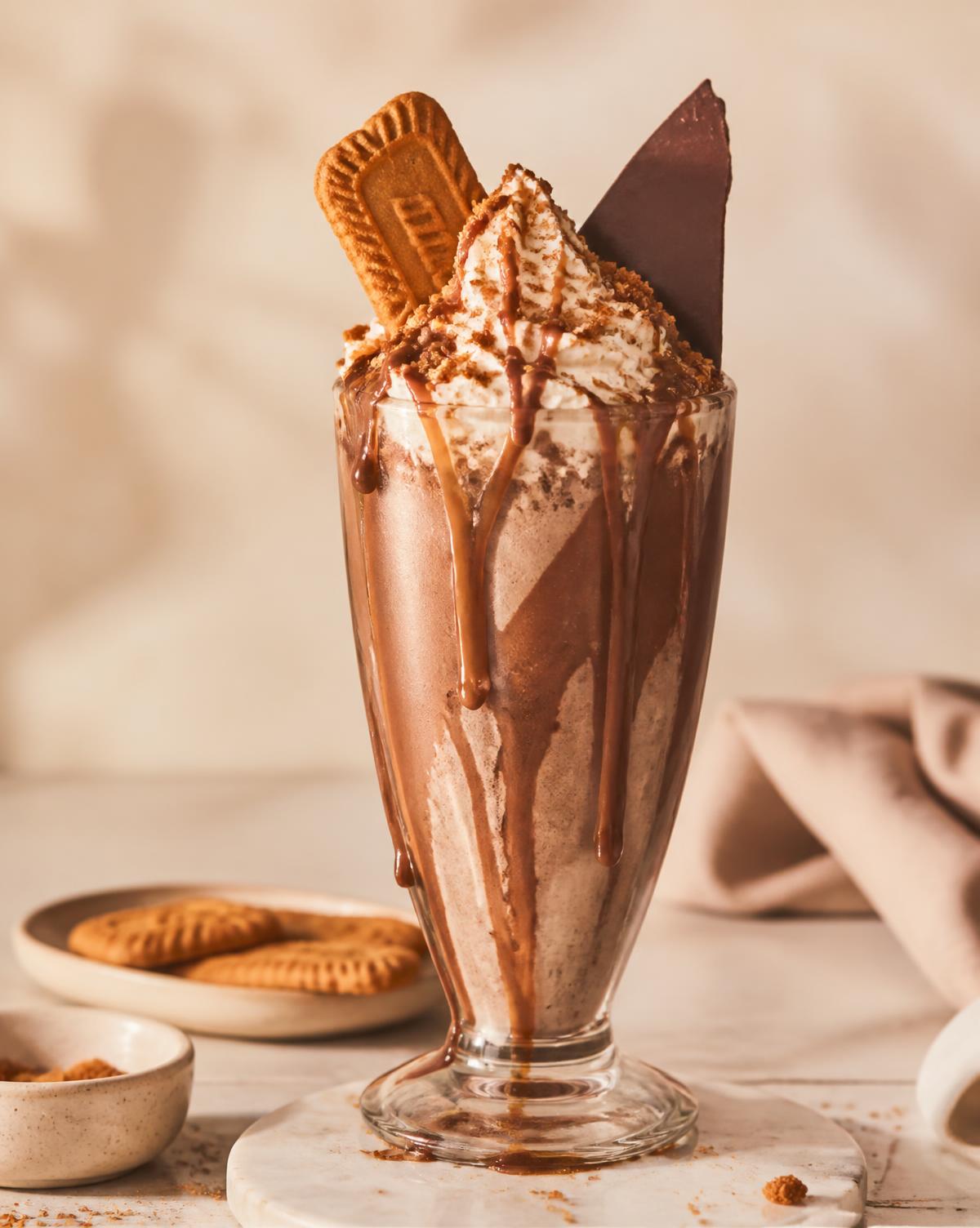 Justmoo thick biscoff shake with cream and chocolate